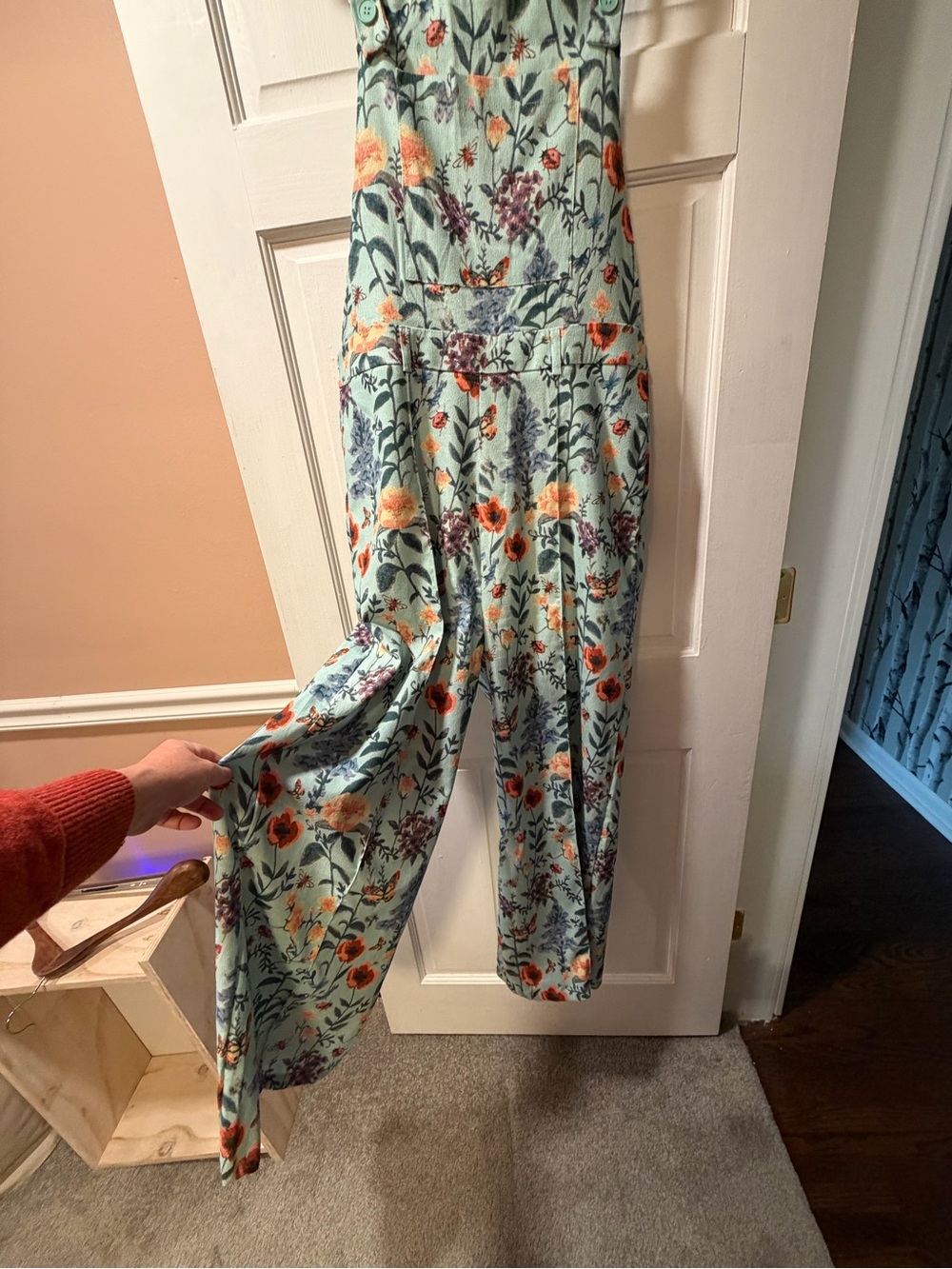 Floral Mint Green wide-leg overalls/jumpsuit - Picture 2 of 5